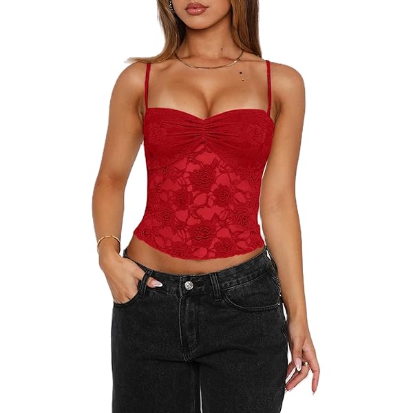 Women Lace Trim Satin Cami Top Y2k Spaghetti Strap Silk